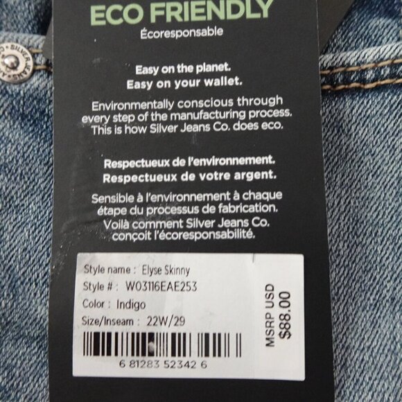 Silver Jeans Elyse Skinny Leg Women's Plus Size 22 Blue Denim Stretch Distressed - Picture 9 of 13